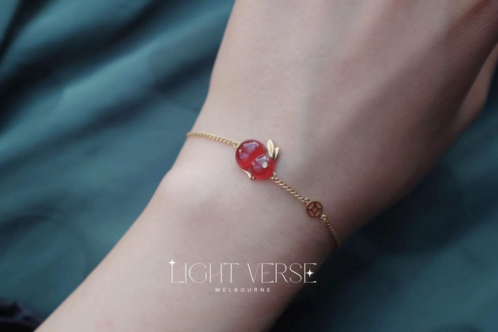 Red Rabbit - 18K Solid Gold Red Agate Lucky Rabbit Bracelet, Year of Rabbit, 2023 lunar New Year Lucky Charm Bracelet, Gift for Her