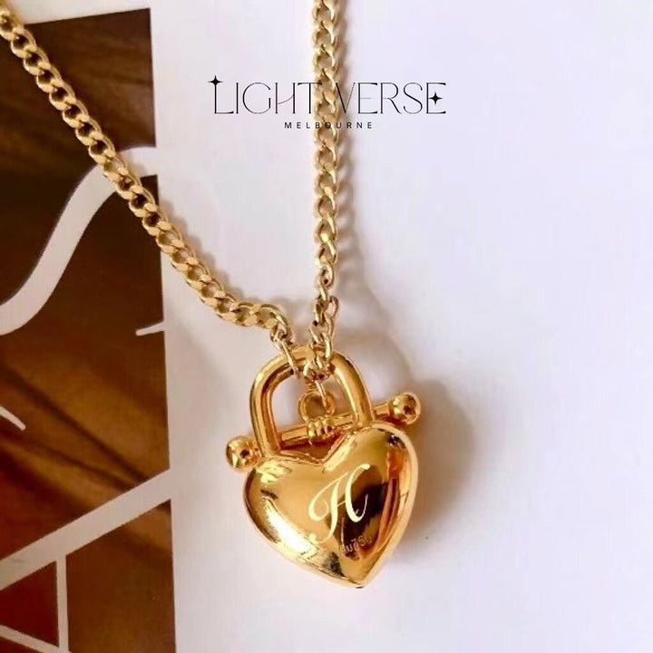 Sing My Heart Out Locket Necklace – 18K Solid Gold & Green Emerald Heart Locket Necklace, Personalised custom initial necklace