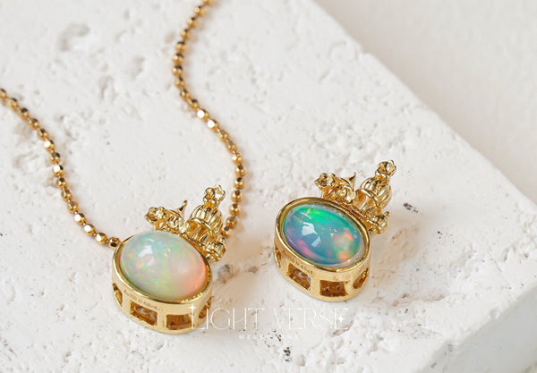 Dreamy Castle Necklace Pendant – 18K Solid Gold and Opal, Perfect Gift for Girlfriend or Daughter, Fairy Tail Jewellery