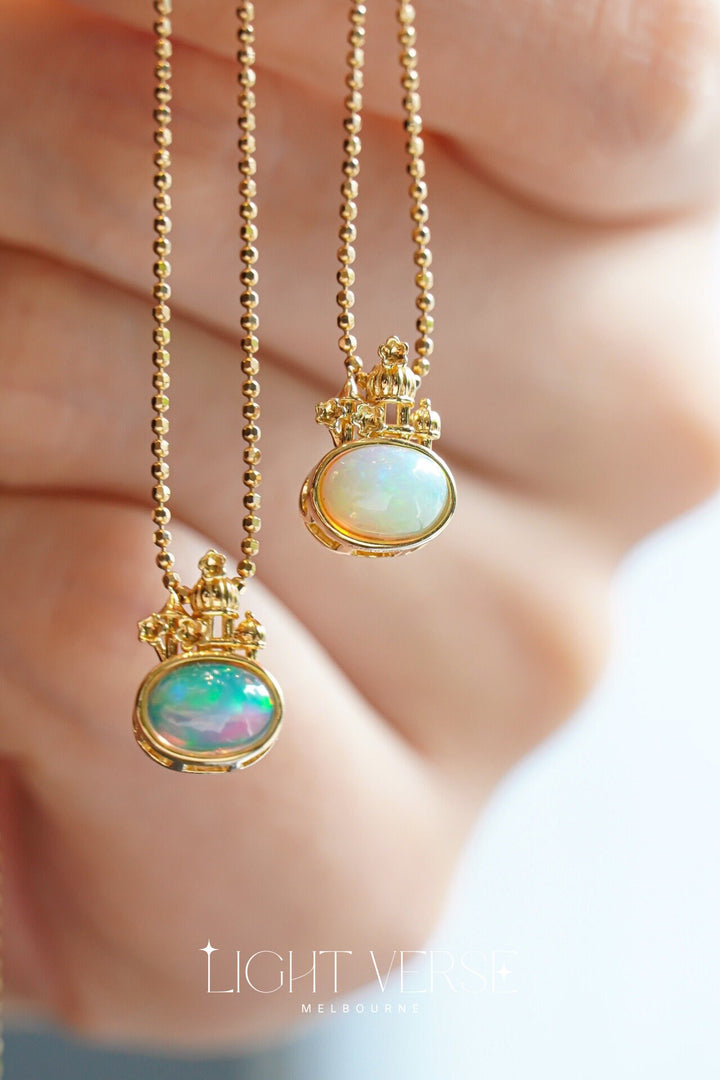 Dreamy Castle Necklace Pendant – 18K Solid Gold and Opal, Perfect Gift for Girlfriend or Daughter, Fairy Tail Jewellery