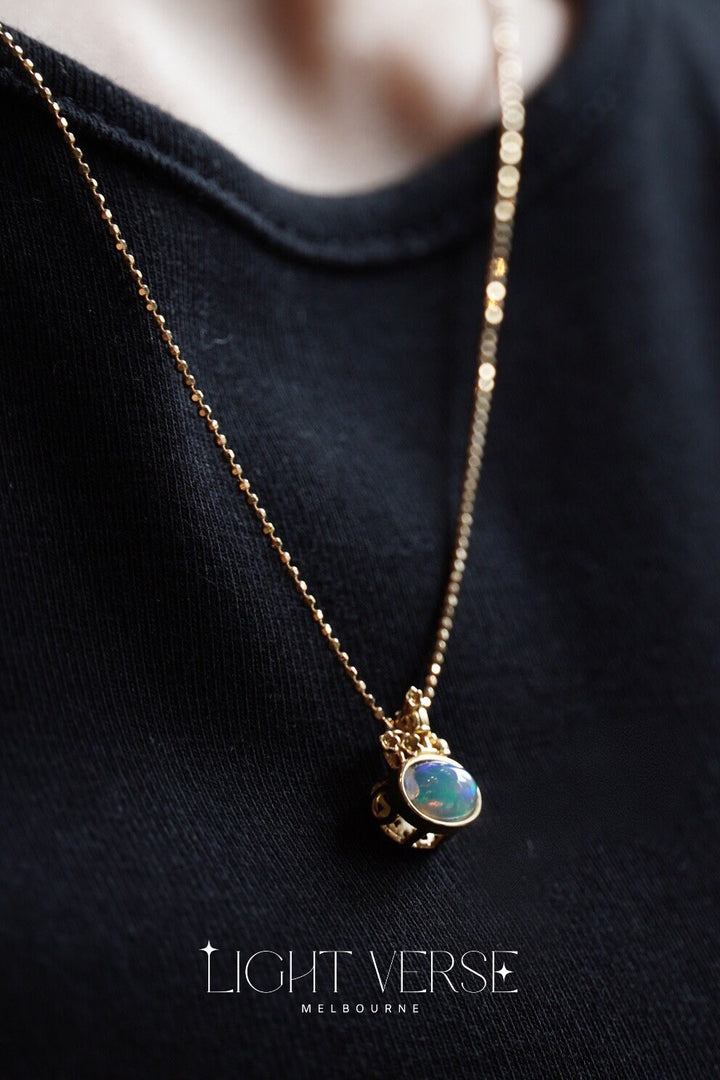 Dreamy Castle Necklace Pendant – 18K Solid Gold and Opal, Perfect Gift for Girlfriend or Daughter, Fairy Tail Jewellery