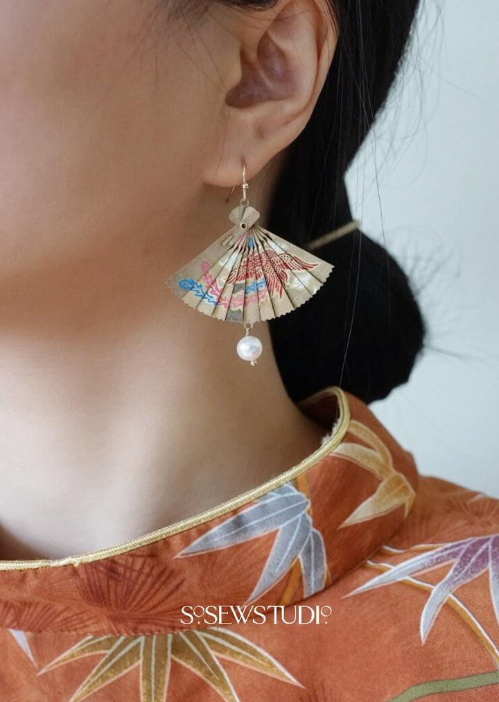 Hidden Heroine - Antique Folding Fan Earrings – Redesign with antique pieces, 14K Gold Filled and Pearl, Gift for Her, Bridal Jewellery