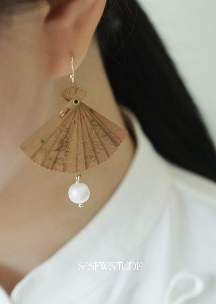 Hidden Heroine - Antique Folding Fan Earrings – Redesign with antique pieces, 14K Gold Filled and Pearl, Gift for Her, Bridal Jewellery