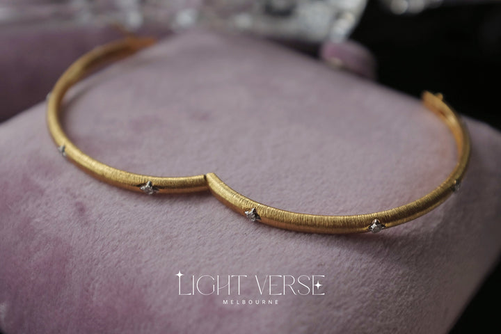 Golden Silk Bangle - 18K Solid Gold Set With Diamonds, Italian Ancient Engraving Technique