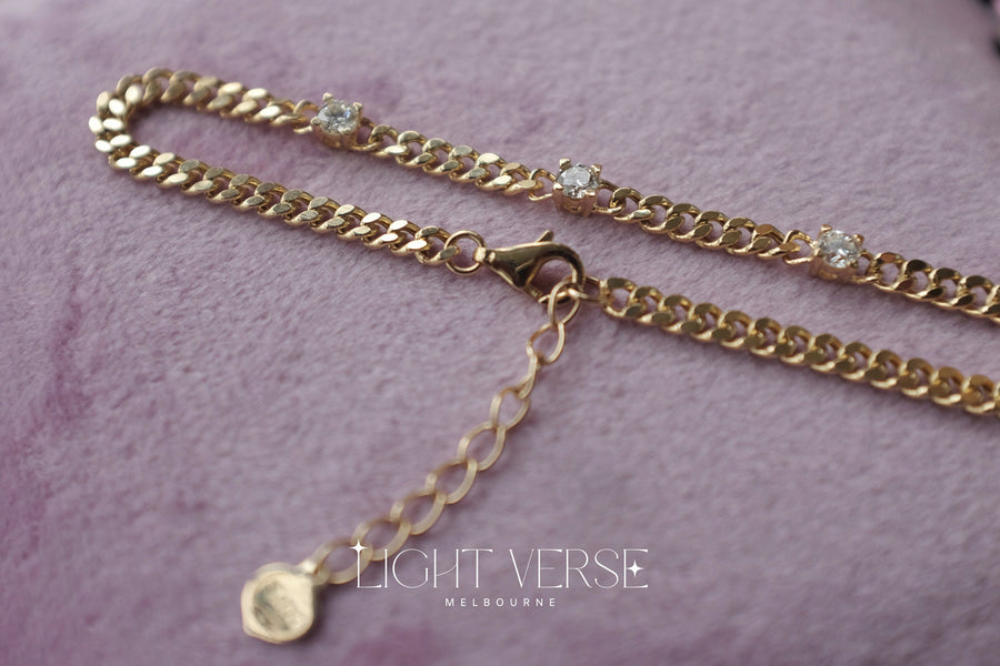 Chin Up Chain Cuban Link Chain Bracelet - 18K Solid Gold set with 3 Diamonds, Gold Cuban Link Chain Bracelet