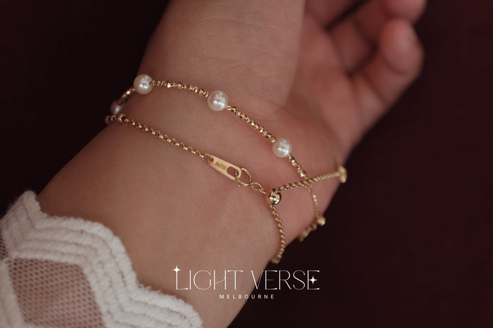 Gilded Lily Bracelet – 18k Solid Gold Beads and Akoya Pearl Bracelet