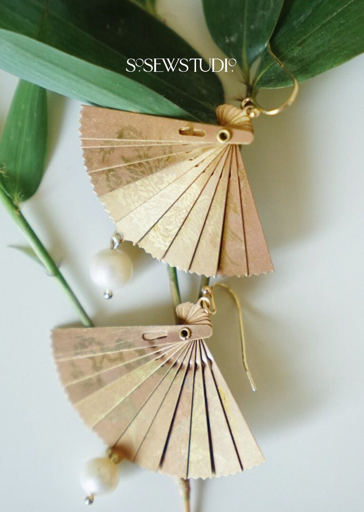 Hidden Heroine - Antique Folding Fan Earrings – Redesign with antique pieces, 14K Gold Filled and Pearl, Gift for Her, Bridal Jewellery