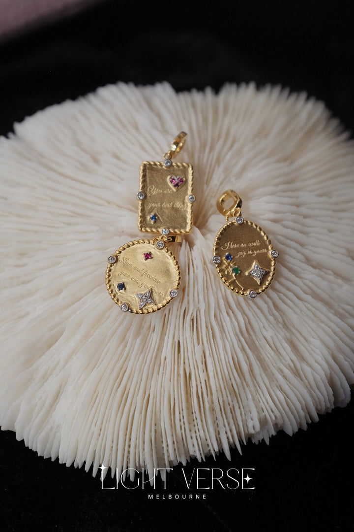 Love Letter Pendant – 18K Solid Gold with Diamond/Emerald/Ruby/Sapphire setting, Gift for her, yourself or loved one, Valentine’s Gift