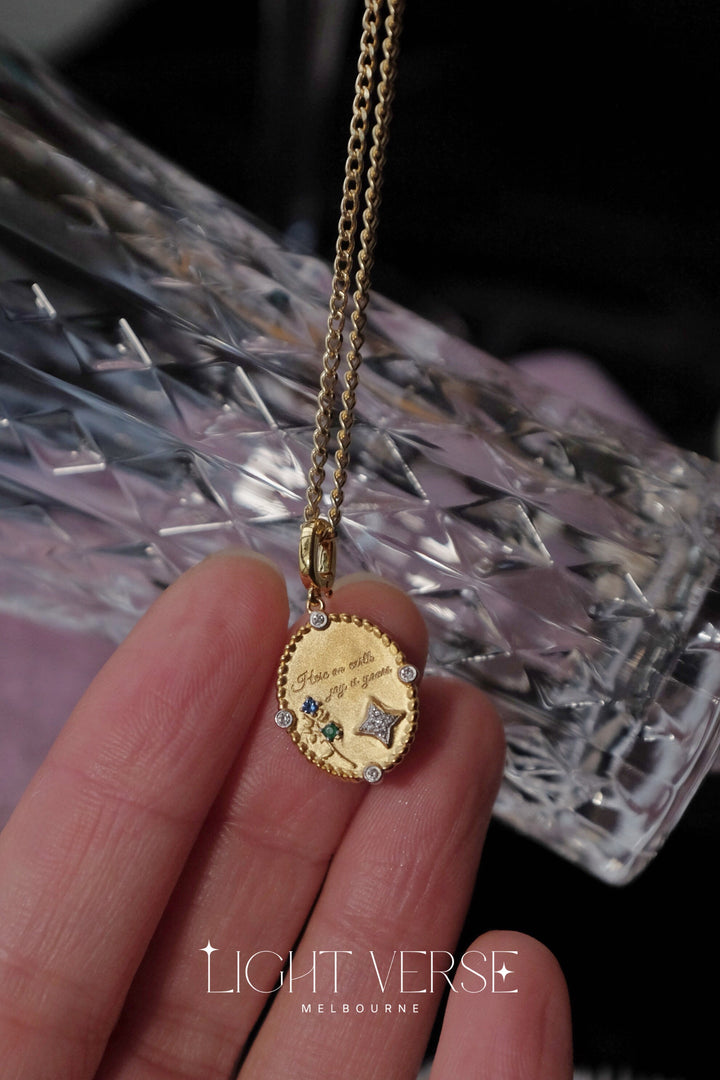 Love Letter Pendant – 18K Solid Gold with Diamond/Emerald/Ruby/Sapphire setting, Gift for her, yourself or loved one, Valentine’s Gift