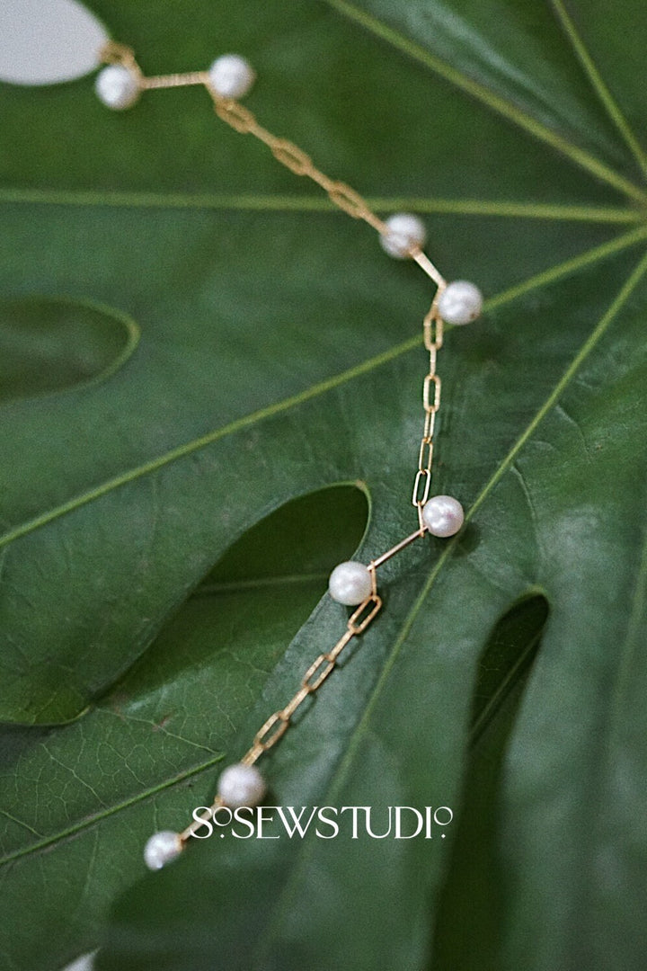Lollipop Link Pearl Necklace & Earrings Set – 14kgf and Premium Pearls, Essential Working Wardrobe, Timeless and Elegant Gift for Her