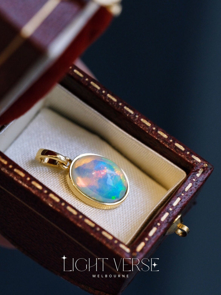 Blue Moon Serenade: 18k Solid Gold and Natural Opal Enhancer Pendant – Captivating Gemstone for Versatile Styling, Perfect Gift for Her