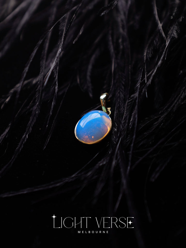 Blue Moon Serenade: 18k Solid Gold and Natural Opal Enhancer Pendant – Captivating Gemstone for Versatile Styling, Perfect Gift for Her