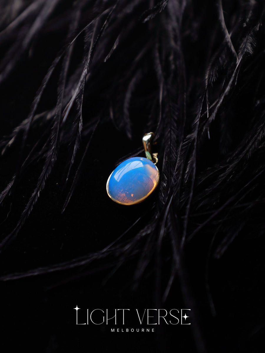 Blue Moon Serenade: 18k Solid Gold and Natural Opal Enhancer Pendant – Captivating Gemstone for Versatile Styling, Perfect Gift for Her