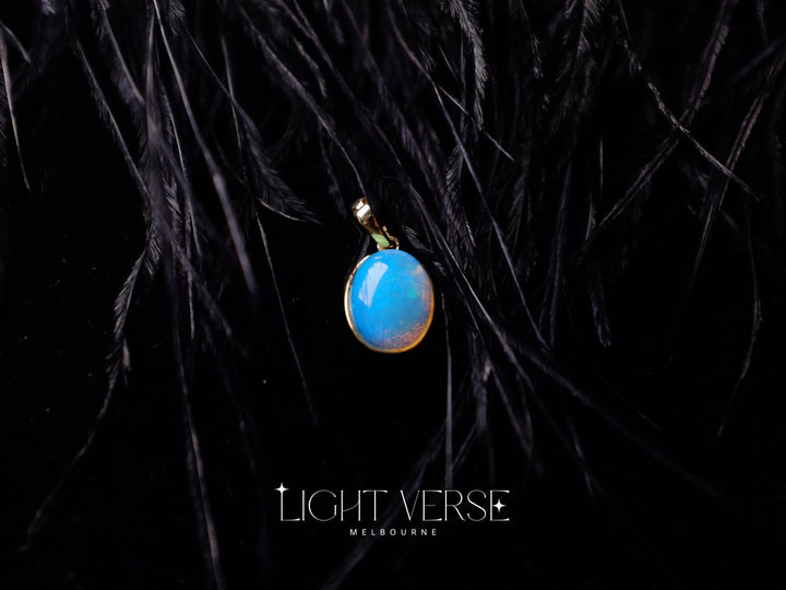 Blue Moon Serenade: 18k Solid Gold and Natural Opal Enhancer Pendant – Captivating Gemstone for Versatile Styling, Perfect Gift for Her