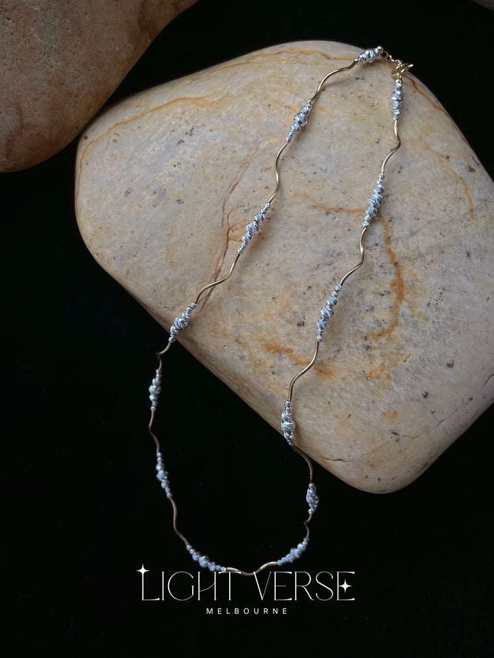 Sunlit Ripple Necklace with Silver Beads: Poetic and Delicate Jewellery, Dainty and Stylish, Romantic Jewellery