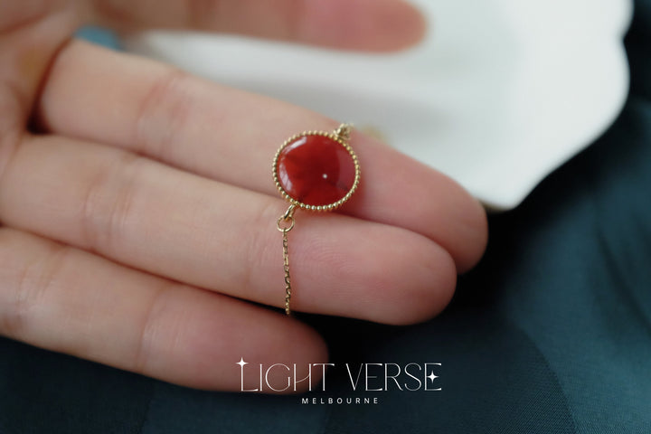 18k Solid Gold Red Agate Eight-Pointed Star Bracelet - Symbol of the Sun's Blessings, Lucky Charm, Protective, Energy Bracelet