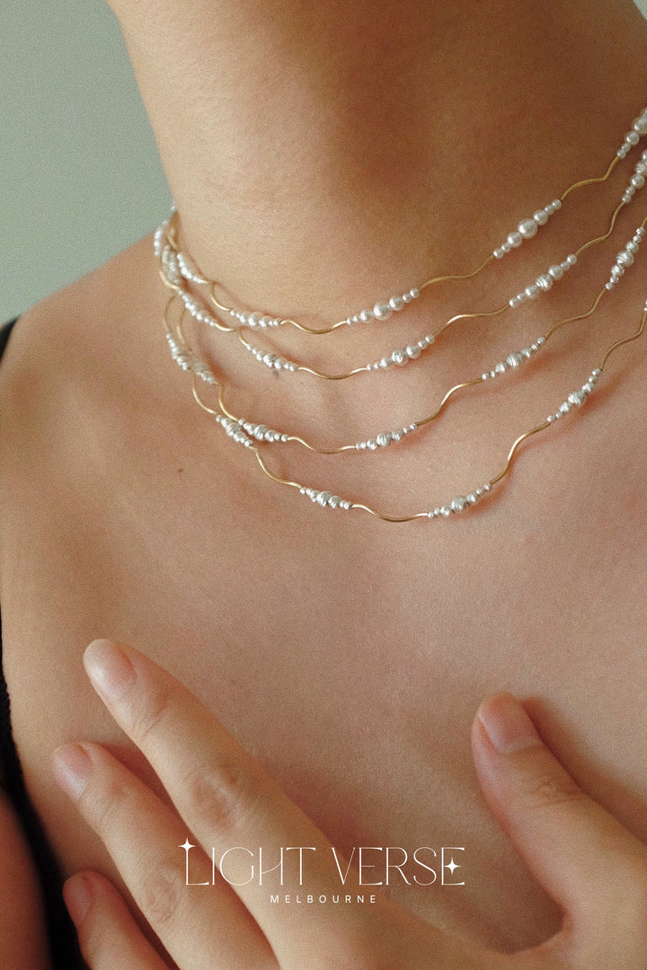 Sunlit Ripple Necklace with Silver Beads: Poetic and Delicate Jewellery, Dainty and Stylish, Romantic Jewellery