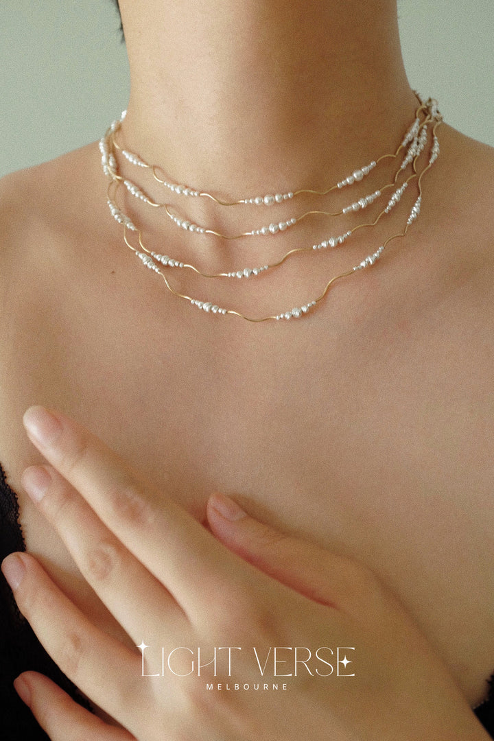 Sunlit Ripple Necklace with Silver Beads: Poetic and Delicate Jewellery, Dainty and Stylish, Romantic Jewellery