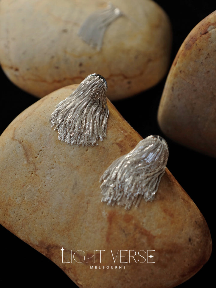 Sylvan Stream Tassel Earrings - Silver Earrings, Chic and Stylish Aesthetic Jewellery, Sleek and Sharp