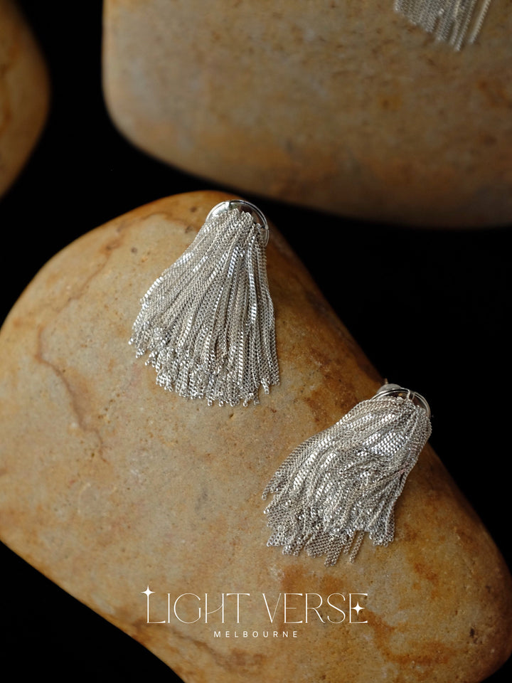Sylvan Stream Tassel Earrings - Silver Earrings, Chic and Stylish Aesthetic Jewellery, Sleek and Sharp