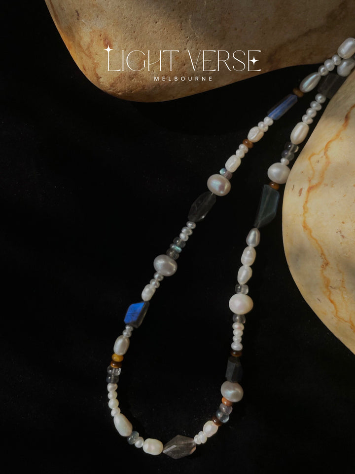 Whimsical Wonder Pearl Necklace: Mix of Natural Pearls and Stones, Playful and Stylish, One-of-a-kind Piece
