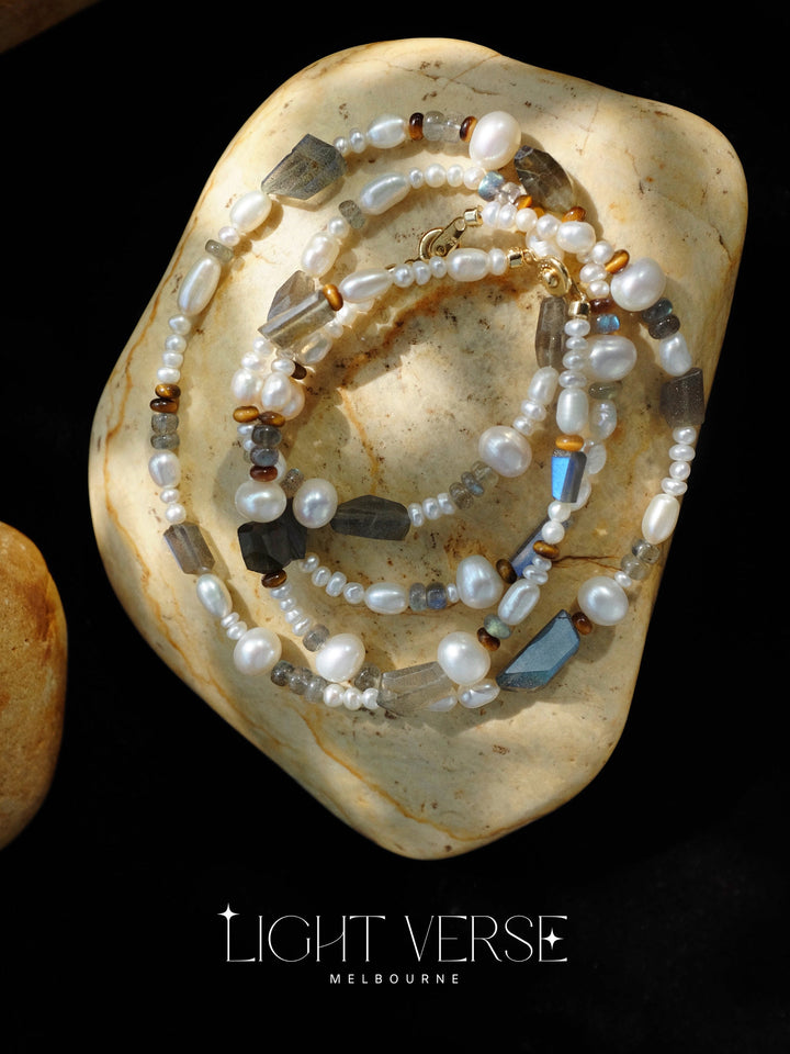 Whimsical Wonder Pearl Necklace: Mix of Natural Pearls and Stones, Playful and Stylish, One-of-a-kind Piece