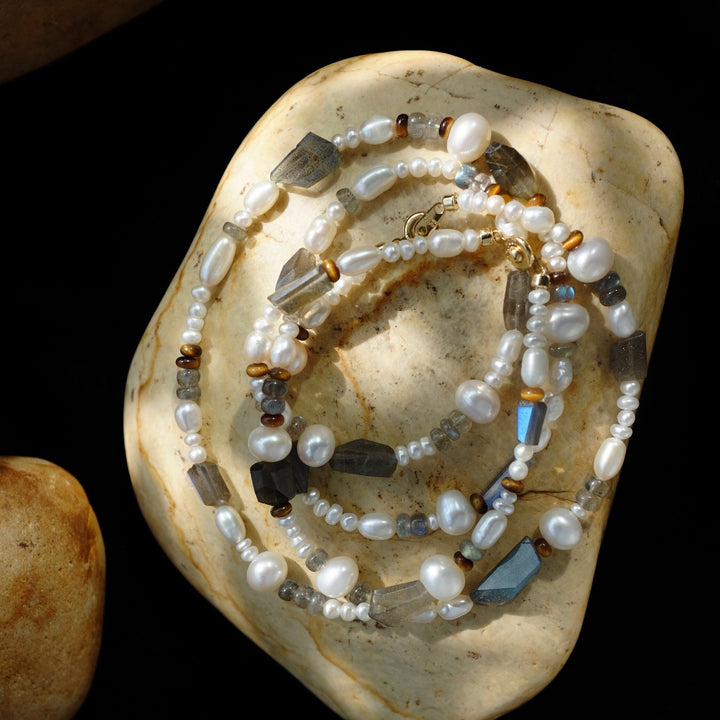 Whimsical Wonder Pearl Necklace: Mix of Natural Pearls and Stones, Playful and Stylish, One-of-a-kind Piece